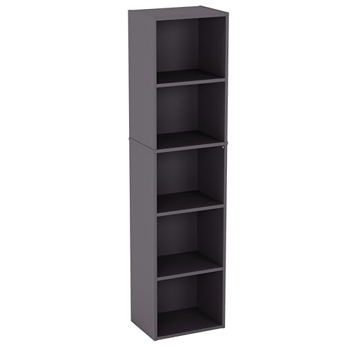 Vida Designs Oxford 5 Tier Cube Bookcase, Grey Wooden Shelving Display Storage Unit Office Living Room Furniture