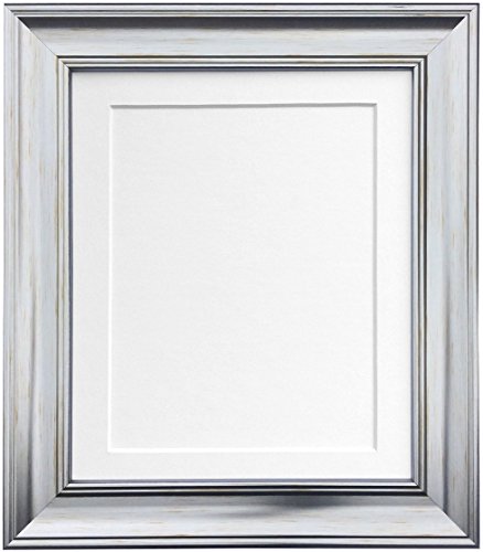 Scandi Vintage Silver Photo Frame with White Mount and backing board 14 x 11 For Image size A4
