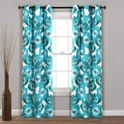 "Lush Decor 100% Blackout Window Curtain Panel Pair Leah Floral Insulated Grommet, 38"" W x 84"" L, Blue & Teal"