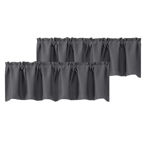 "Chyhomenyc Charcoal Grey Valances for Window, Room Darkening Short Curtains for Kitchen Bedroom Living Room, Rod Pocket Top Small Window Treatment Valance RV Bunk Panels, 60"" Wx18 L, 2 Pieces"