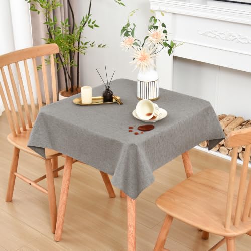 Wolkemer Small Square Tablecloth 42 x 42 Inches Faux Linen Water Resistant - Farmhouse Polyester Tablecloths, Washable Wipeable Table Cover for Nightstands, End Tables, Bedside Tables (Grey)