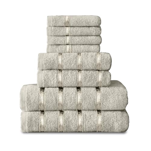 GC GAVENO CAVAILIA 8 Piece Egyptian Cotton Towels - Quick Dry Highly Absorbent Bathroom Towel Bale - (4 Face Towel + 2 Hand Towel + 2 Bath Towel) - Cream