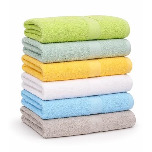 Groko Textiles Small and Lightweight Cotton Towels Assorted Pastel Mix 24 x 40 inches Towels (6) Perfect Size for Hair Drying and Small Children