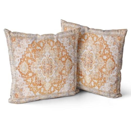 Snycler Yellow Boho Throw Pillow Covers Set of 2 Monaco Rug Carpet Double Sided Pattern Cotton Soft Pillow Case Cushion Cover Pillowcase for Garden Couch Sofa Bed Decorative 18x18 inch