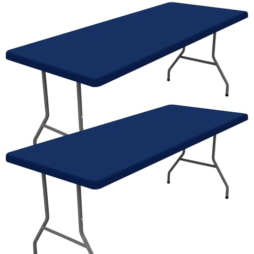"Moosfor Spandex Picnic Table Cloth 2 Pack, Elastic Fitted Tablecloths for 8 Foot Rectangle Tables, Stretch Washable Patio Table Cover for Outdoor, Camping, Banquet and Parties (Navy, 30""x96"")"