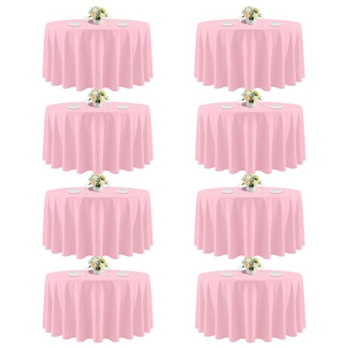 CKIKU 120 Inch Pink Round Tablecloth, 8 Pack - Wrinkle Resistant, For 4Ft-7Ft Round Table, Polyester Fabric, Washable Table Cloth, For Dining Wedding Party Buffet