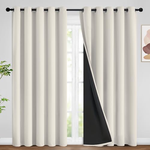 SimpleHome Cream 100% Blackout Curtains Room Darkening Living Room 84 Inch - Curtains for Bedroom,Thermal Insulated Grommet Window Drapes,Curtains for Living Room with Black Back,62 x 84 Inch,2 Panels