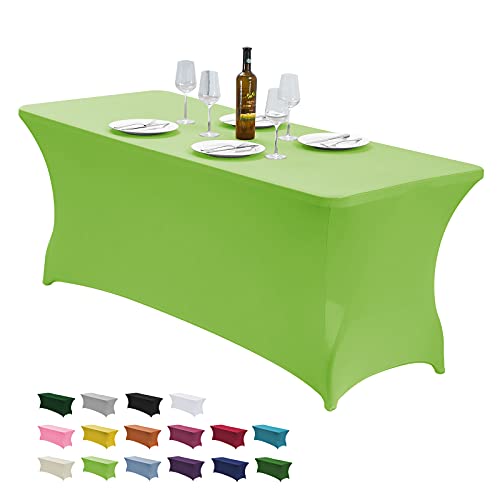 "CWK 8FT Spandex Fitted Tablecloth,Rectangular Table Cover,Light Green - Fits 96x30"" rectangular folding tables.Wrinkle & stain resistant stretch fabric.Ideal for parties,weddings & vendor events"