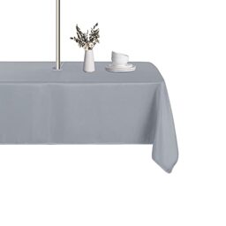"LUSHVIDA Outdoor Tablecloth Rectangle with Parasol Hole and Zipper Closure, Waterproof Liquid Resistant Wrinkle Resistant Washable Spring Summer Tablecloth 60""x102"" Silver"