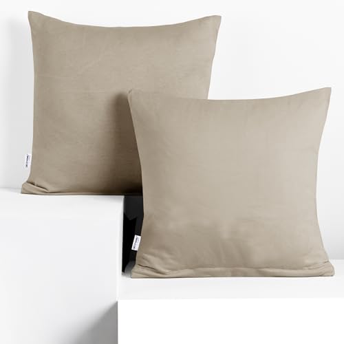 DecoKing Amber Pillowcases 40 x 40 cm Jersey Cotton Zip Cappuccino Pack of 2