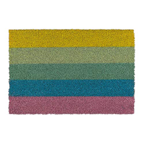 Relaxdays Rainbow Stripes Doormat Coir Rubber, 40 x 60 cm, Door Mat Inside & Outside, Non-Slip, Multicoloured