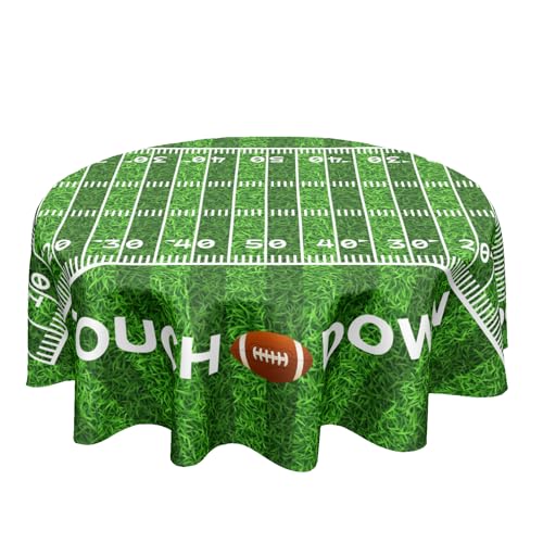 ABSOP Football Round Tablecloth 60 Inch Rugby Football Pattern Circle Table Cloth Green Table Cover Washable Polyester Indoor Decorations for Home Kitchen Dinning Party