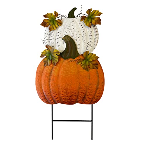 SAGUZOU Rustic Metal Stacked Pumpkin Garden Stake Indoor Outdoor Welcome Decoration Hanging Metal Double Pumpkins Yard Signs for Fall Harvest Decor Thanksgiving Halloween Lawn Decoration