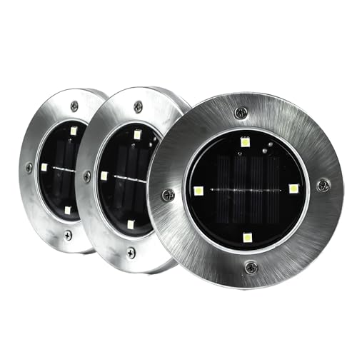 Status Cairns Outdoor Garden Deck Solar Light, 3 Pack of 12 Centimeter White Light Stainless Steel Deck Lights, Ground Solar Lights, Rechargeable Battery Included, CAIRNSSDL123PK6