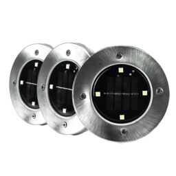 Status Cairns Outdoor Garden Deck Solar Light, 3 Pack of 12 Centimeter White Light Stainless Steel Deck Lights, Ground Solar Lights, Rechargeable Battery Included, CAIRNSSDL123PK6