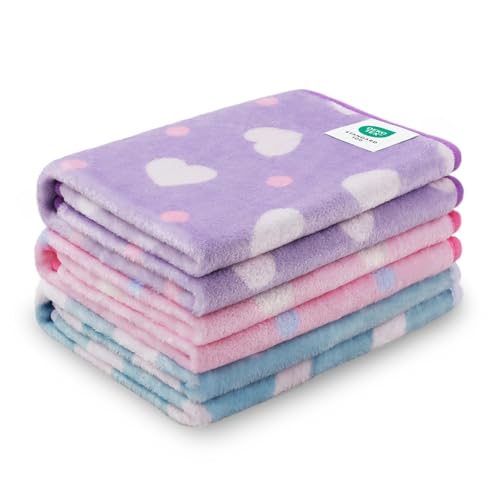 1 Pack 3 Blankets Super Soft Cute Dot Pattern Pet Blanket Flannel Throw for Dog Puppy Cat Purple/Pink/Cyan Small