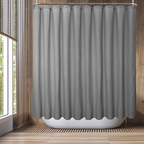 Barossa Design Shower Curtain for Freestanding Bathtubs (All-Around Design), Waffle Texture, Heavy Fabric Against Puffing, Washable, Water-Repellent, with 36 Stainless Steel Hooks, Grey, 457.2 x 177.8