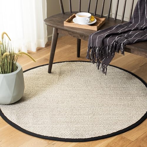 Safavieh Natural Fiber Rug for Living Room, Dining Room, Bedroom - Natural Fiber Collection, Short Pile, in Natural and Black, 91 X 91 cm