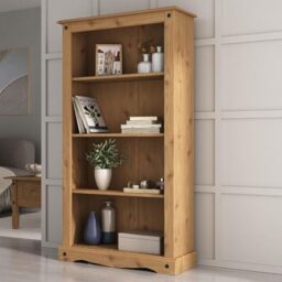 Mews Corona Bookcase Medium Solid Mexican Pine Wood with 3 Shelves - Rustic Farmhouse Style