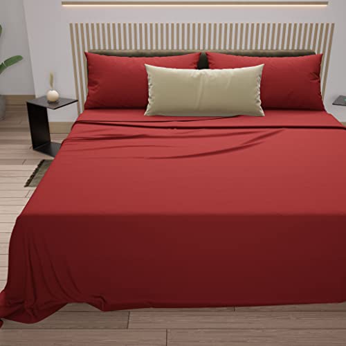 PETTI Artigiani Italiani - Cotton Sheets, French Double Bed Sheets, French Double Bed Set, Red, 100% Made in Italy