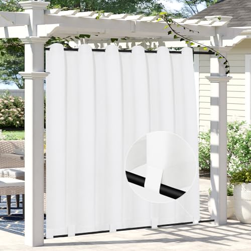 Easy-Going Linen Look Outdoor Curtains 110x96 inch, White - Waterproof Soft Thicken Outdoor Privacy Curtains for Patio, Gazebo, Grommet Top and Tab Bottom Drape, 1 panel