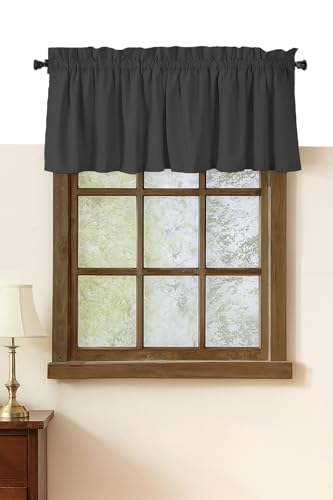 "Native Fab 2 Pack Valance Curtains Set for Windows - Rod Pocket - Semi Sheer - Short Curtain for Kitchen, Cafe, Dining Room, Bathroom, Basement - 54""x18"" - Grey"