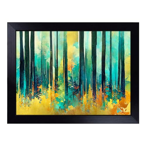 Lap Tray with Bean Bag Cushion, Abstract Forest Striped - Handmade in the UK, Raised Wooden Edge, Padded Cushion, Heat-Resistant Wipe-Clean Surface, for Meals, Laptops and Crafts