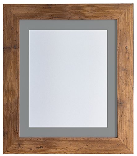 FRAMES BY POST London Picture Photo Frame, Vintage Wood with Dark Grey Mount, 36 x 24 Image Size 30 x 20 Inches