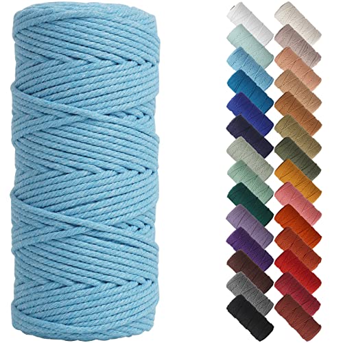 NOANTA Sky Blue Cotton Macrame Cord, 3mm x 109yards, Quality Cotton Fiber for Wall Hanging, Plant Hangers, Crafts, Knitting