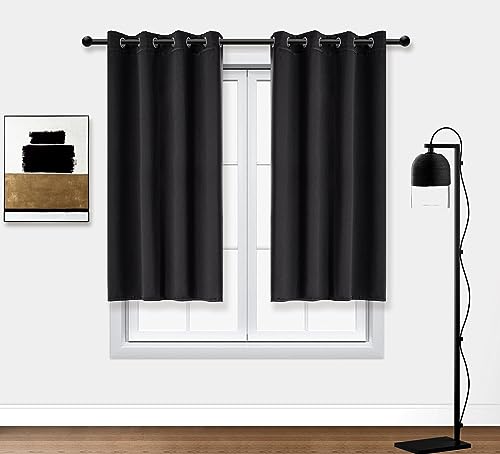 PI Blackout Curtain Panel 63 INCHES Long,Sound REDUCING Thermal Insulated Light Blocking Grommet Window Curtains for Living Room/Bedroom 1 Panel (Black, W52XL63)