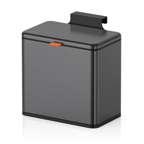 Mbillion 1.05 Gal Brushed Black Hanging Stainless Steel Compost Bin - 4L trash can with lid, cabinet & under sink door mount design, for kitchen, RV and bathroom food waste storage
