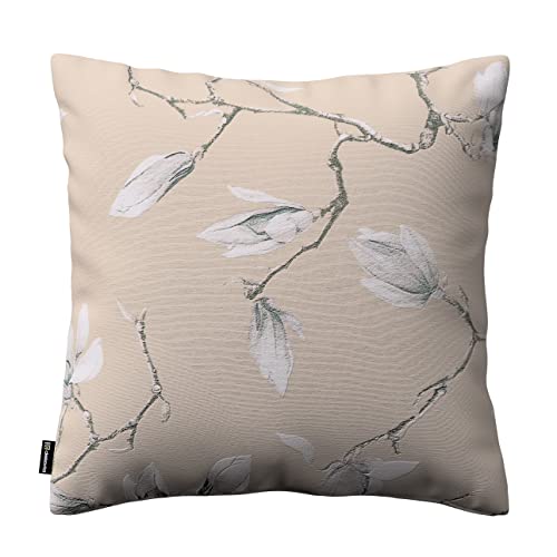 Dekoria Kinga cushion cover 43 x 43 cm (17 x 17 inch) - white magnolias on beige backgound