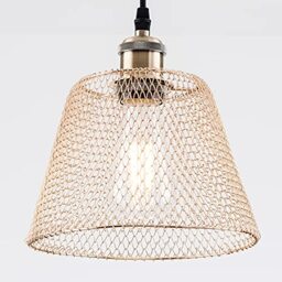HARPER LIVING Pendant Ceiling Light Shade, Easy Fit Compact Vintage Lamp Shades, Gold Wire Mesh Basket, Metal Lampshades for Bedroom Ceiling Light Pendant (Gold)