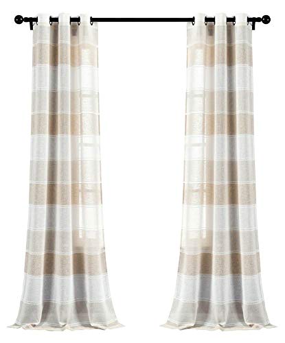 "Lush Decor Beige Textured Striped Grommet Sheer Window Curtain Panel Pair (84"" x 38""), 84"" x 38"