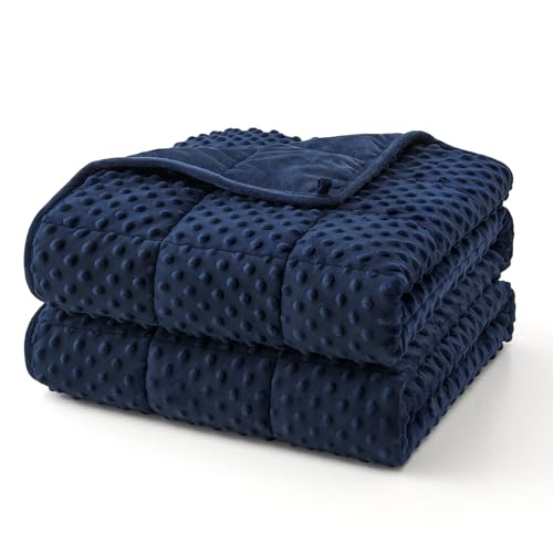 "Topcee Weighted Blanket for Adults (12lbs 48""x72""), Minky Dots Heavy Blanket for 110-130lbs Sleeping, Soft, Cozy and Cooling Weighted Throw Blankets, Machine Washable, Blue"
