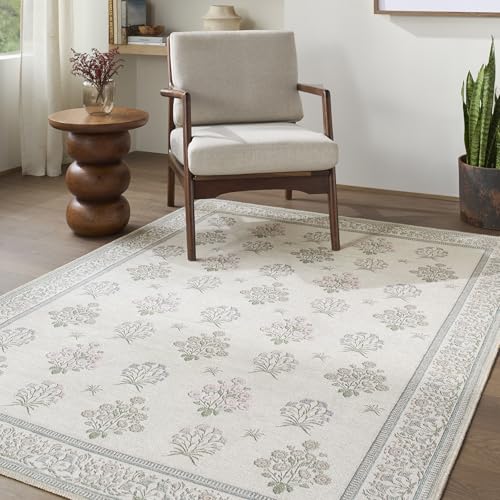 Livabliss Nesie Modern Rug 200x275cm – Large Machine Washable Chenille Carpet - Colourful Modern Pattern Living Room & Dining - Polyester – White, Green, Lilac & Blue