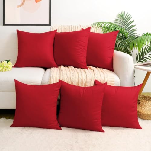 100% Cotton Decorative Cushion Covers 45x45cm Square Home Bed Sofa Red Pack of 6