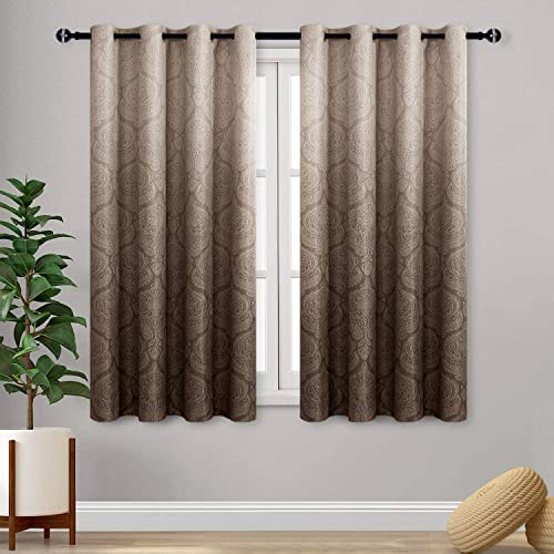 DWCN Ombre Blackout Curtains - Damask Thermal Insulated Light Blocking Grommet Curtains for Bedroom and Living Room, Set of 2 Gradient Medallion Curtain Panels, 52 x 54 Inch Length, Brown