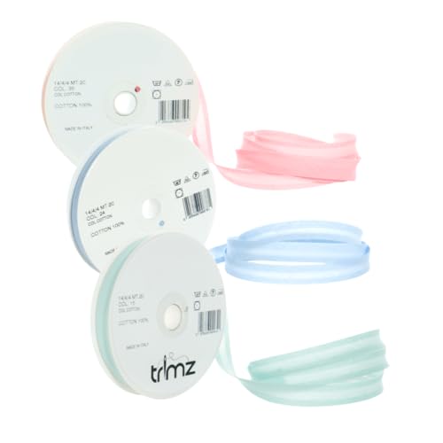 Trimz Nursery Pastel Collection (Sky Blue, Pink, Mint) - 3-Pack 100% Cotton Bias Binding Tape (14mm) - 60 Meters Total - Soft Narrow Edging for Baby Blankets, Bibs & Delicate Crafts