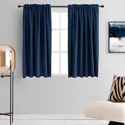 DONREN Navy Blue Blackout Curtain Drapes for Bedroom - Thermal Insulated Room Darkening Rod Pocket Window Curtains for Craft Room (Dark Blue,42 W X 54 Inch Length,Set of 2 Panels)