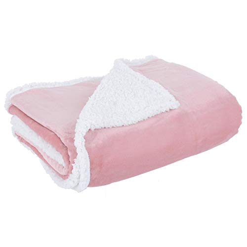 Hodge and Hodge Flannel Blanket With Sherpa Fleece Lining 150x200cm - Light Pink