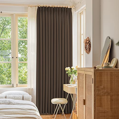 "OYRING Pinch Pleated Curtain 84 Inches Long Window Treatment Indoor Outdoor, Triple Weave 85% Light Blocking Pleated Curtain for Living Room, Bedroom, Chocolate, 52"" W x 84"" L, 1 Panel"