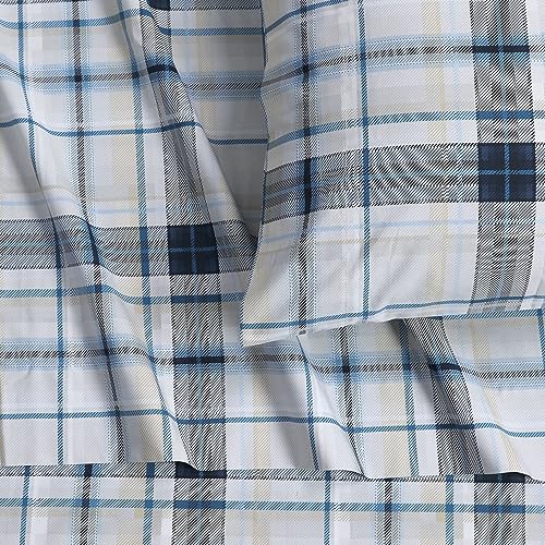 Tribeca Living Cotton Percale Queen Size Bed Sheet Set, 300 Thread Count, Extra Deep Pockets, Printed Tribeca Plaid Multicolor
