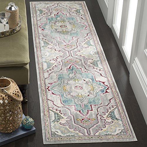 Safavieh Metro-Mod Indoor Woven Runner Area Rug, Mystique Collection, MYS921, in Grey / Light Blue, 69 X 244 cm for Living Room, Bedroom or Any Indoor Space