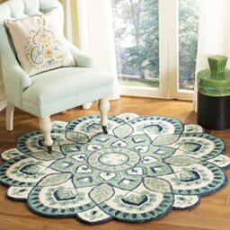 SAFAVIEH Traditional Rug for Living Room, Dining Room, Bedroom - Novelty Collection, Short Pile, in Ivory and Blue, 90 x 90 cm