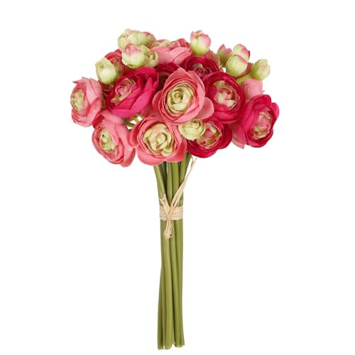 IPOPU Artificial Ranunculus Deep Pink Silk Flowers with Stems 12PCS Mini Fake Flowers for DIY Wedding Bouquet Bridal Shower Decorations Floral Filler Flowers Centerpieces (Shade of Hot Pink)