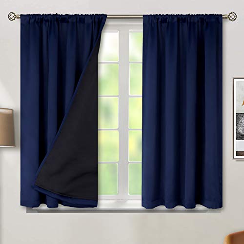 BGment Blackout Curtains for Bedroom 54 Inch Length, Rod Pocket 100% Blackout Curtains with Thermal Liner Room Darkening Curtains for Living Room, Each Window Curtain 2 Panels, 42 x 54 Inch, Navy Blue