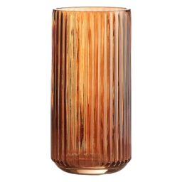 TIMEFOTO Flower Vase 7.5 inch Amber Thickened Hand Blow Glass Vase Round Vintage Striped Bottles for Bookshelf,Dinner Table,Indoor Office Desktop,Meeting Room,Bathroom,Countertop,Home