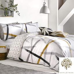 Appletree Geometric Duvet Cover Set – Single 140x200cm – Yellow & White Triangle Print – Reversible 100% Cotton Bedding – Piped Edge – Soft Touch – 1 Pillowcase – Contemporary Bedroom Style
