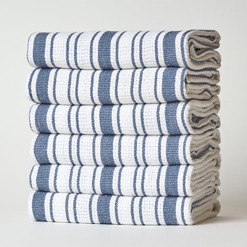 Casa De Lan Kitchen Towels Set ??? Pack of 6 (20?????? x 30??????) Extra Large Premium Cotton Dish Towels for Kitchen ??? Basket Weave Towels ??? Absorbent ??? 100% Cotton ??? with Hanging Loop ??? Blue Grey